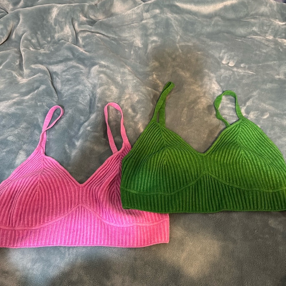 Old Fable knit bra tops. XL in light purple and medium green